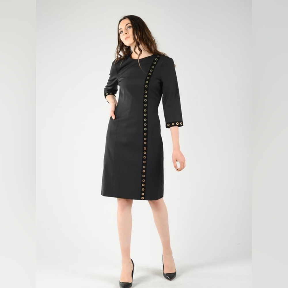 IPEKYOL Three Quarter Sleeve Rivet Black Dress